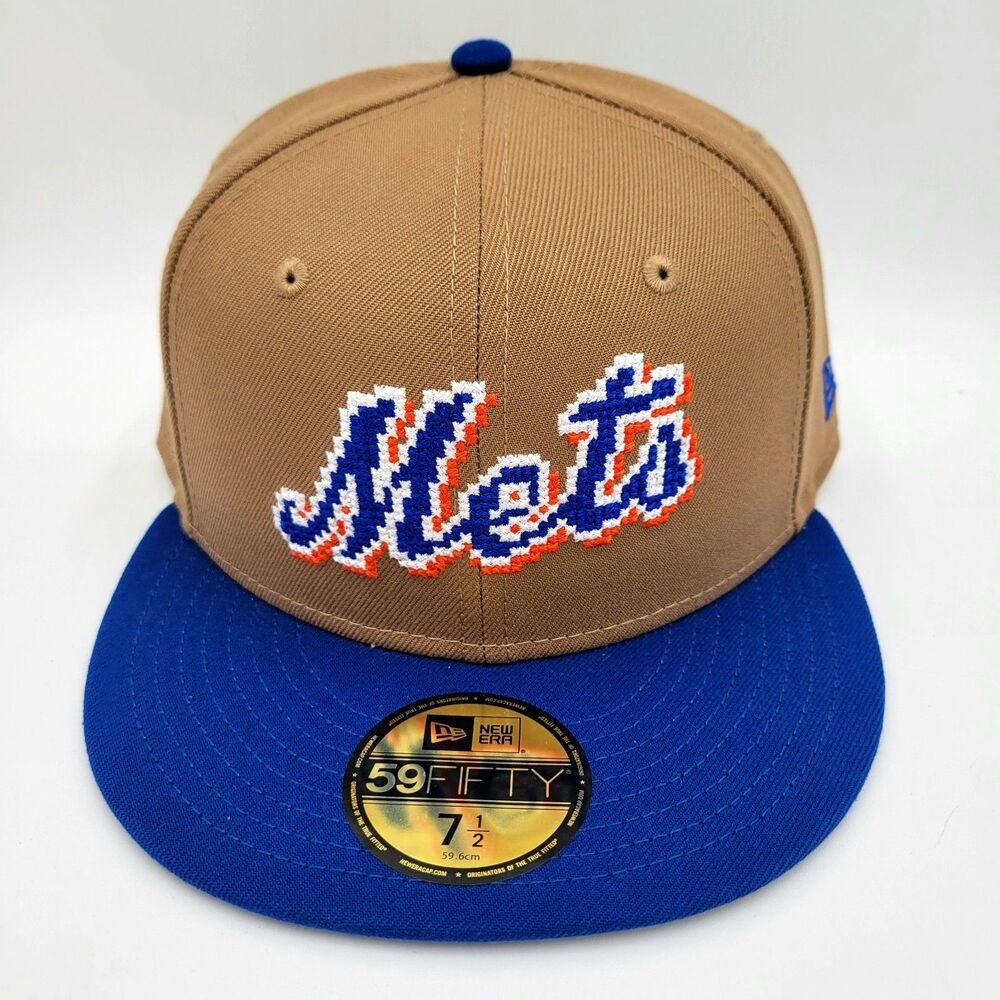 New York Mets New Era 8 Bit Pixels 59Fifty Logo Wordmark Fitted Cap Hat 7 1/2